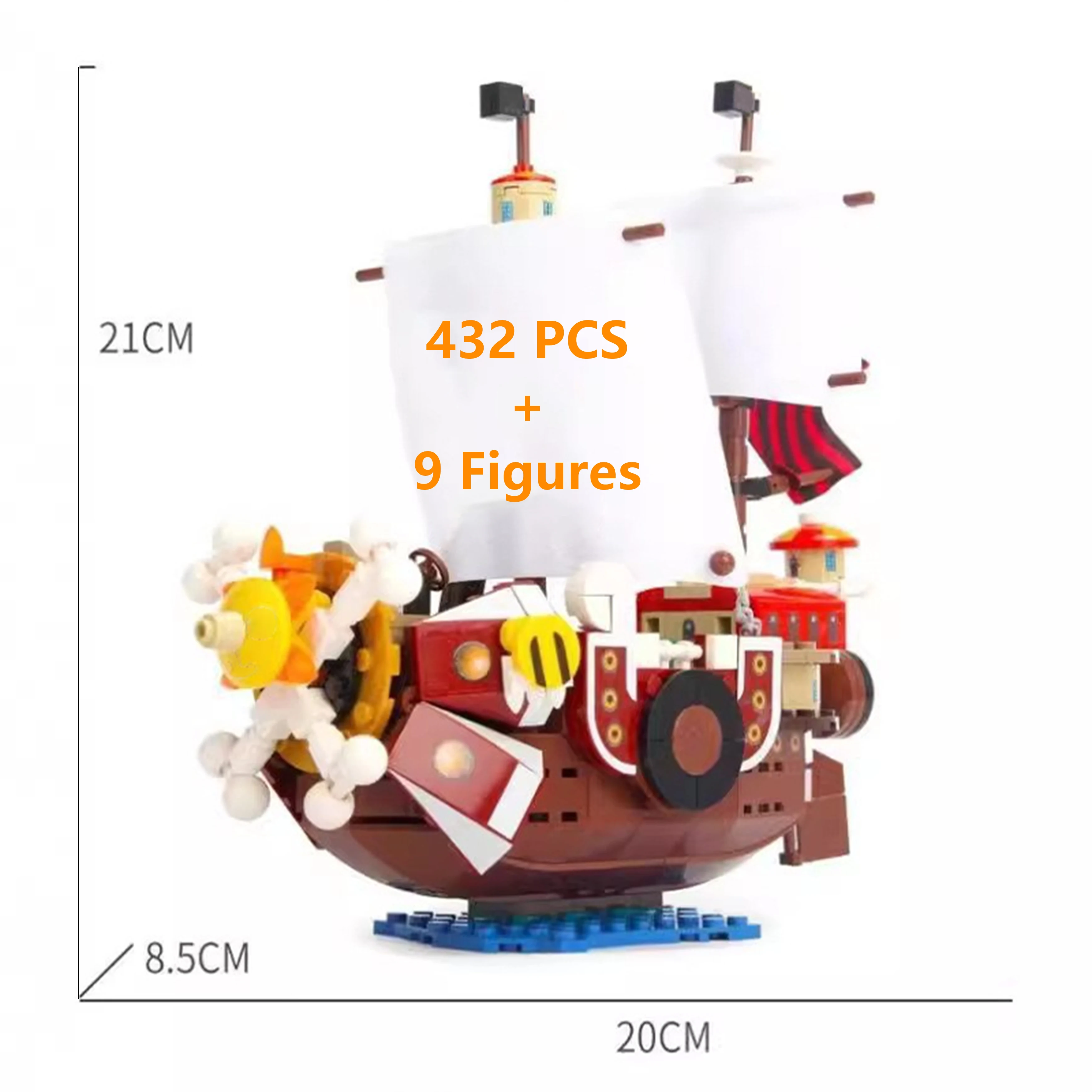 

432 шт. пиратский корабль, модель строительных блоков с 9 фигурками, аниме «Приключение тысяч солнечных стилей», сделай сам, сборка, игрушка, дисплей, подарок