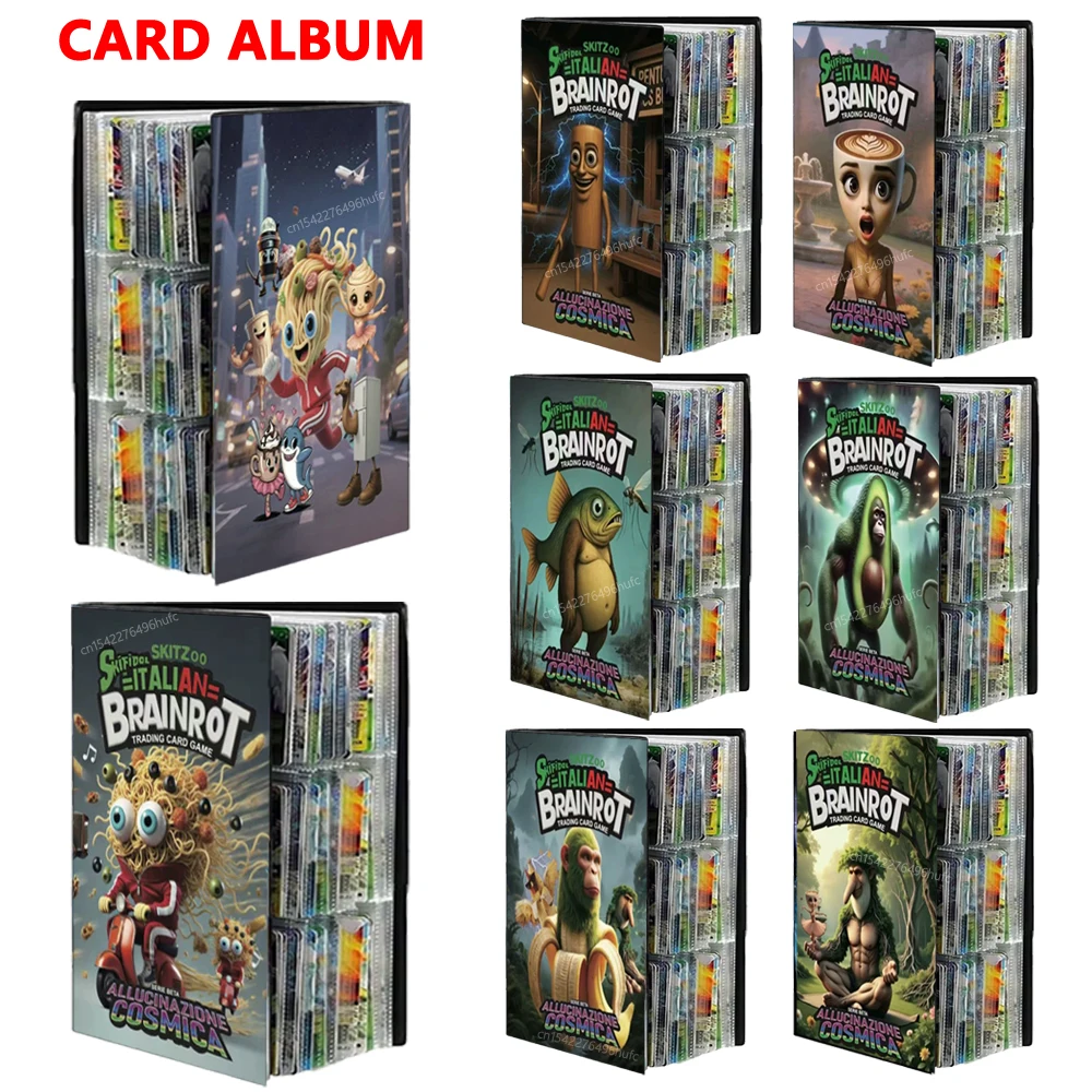 

Italian Brainrot Cards Album Cartoon Anime Card Protector Game Card Collection Folder 9 Grids 216PCS Cards Books For Kids Gifts