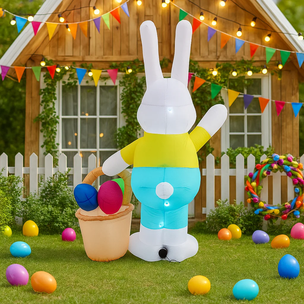7FT عيد الفصح احتفالي نفخ أرنب حمل سلة ديكور أضواء LED في الهواء الطلق فناء Airblown ساحة عيد الفصح عيد الفصح نفخ #3