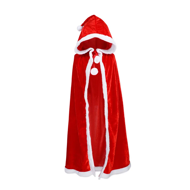 CLEVER-MENMODE Men Christmas Cloak Hooded Fluff Santa Claus Long Robe Adult Thin Xmas Cape Shawl Party Costume Performance Cloth