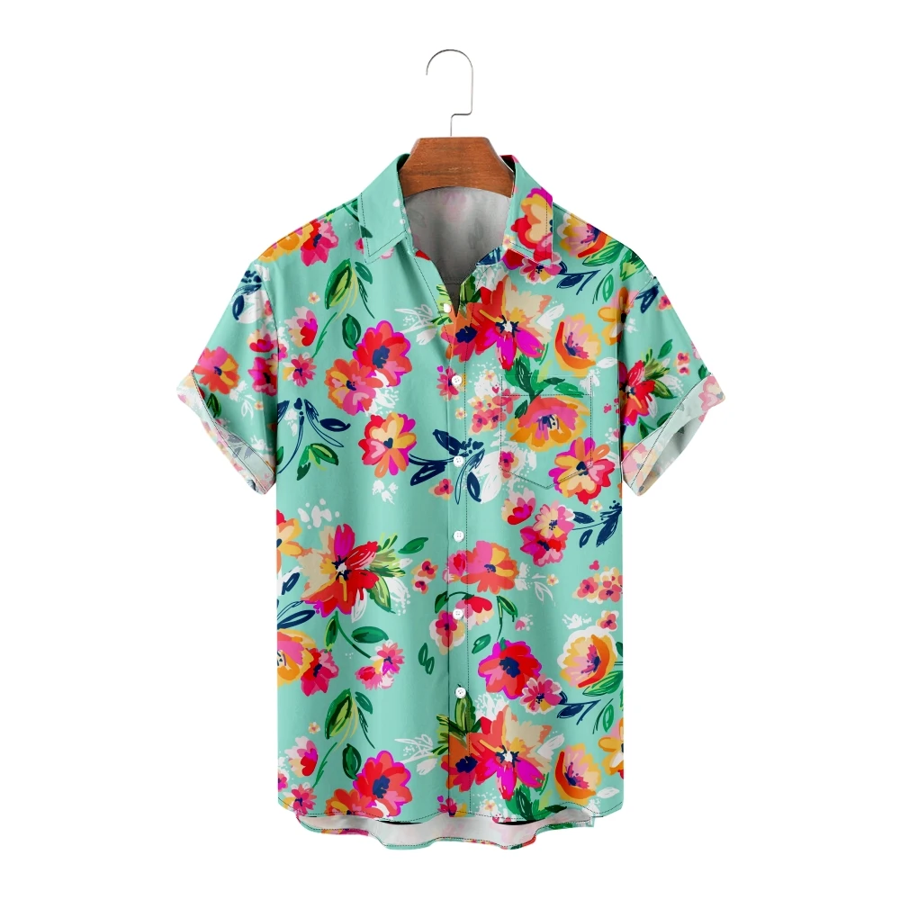 

Hawaiian Shirts for Men Flowers Print Short Sleeve Shirts Green Cool Summer Tops Vintage Breathable