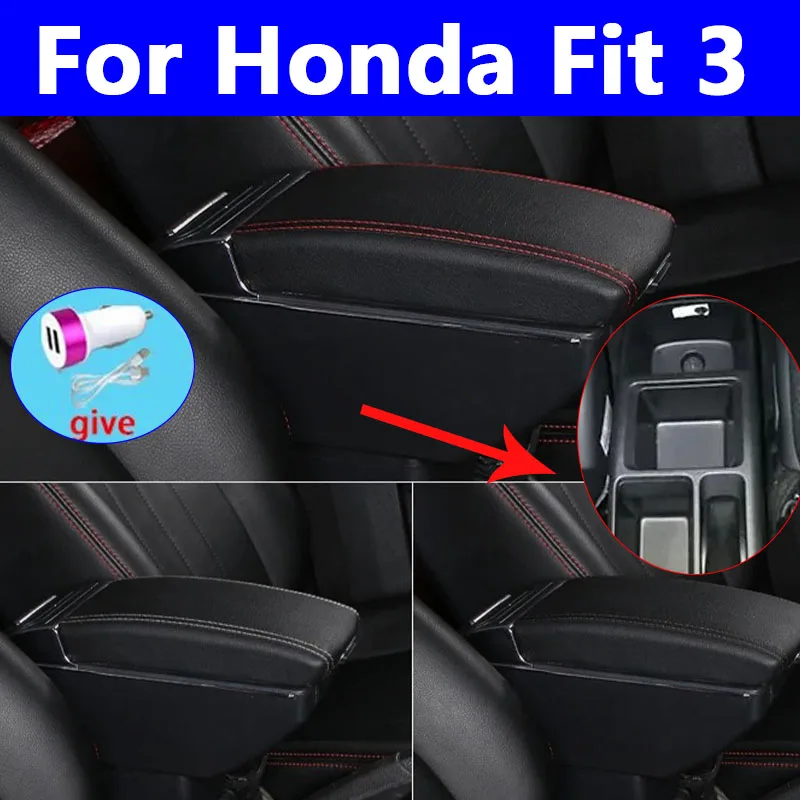 

For Honda Jazz Armrest box For Honda Fit Jazz Car Armrest 2014-2020 2015 2016 2017 2018 2019 Arm Storage box car accessories
