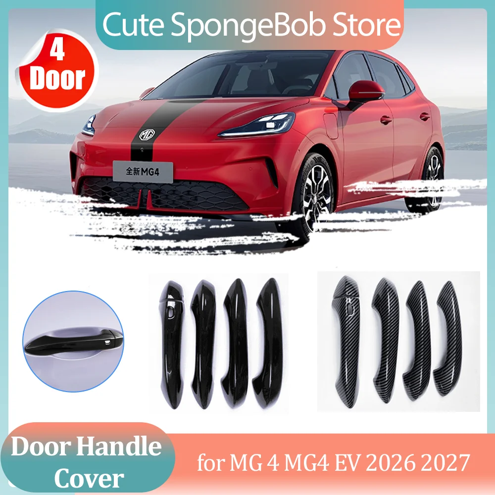 Car Handle Cover for MG 4 MG4 EV Urban 2026~2028 ABS Carbon Fiber Black Side Door Part Sticker Trim Strip Cap Decor Accessories