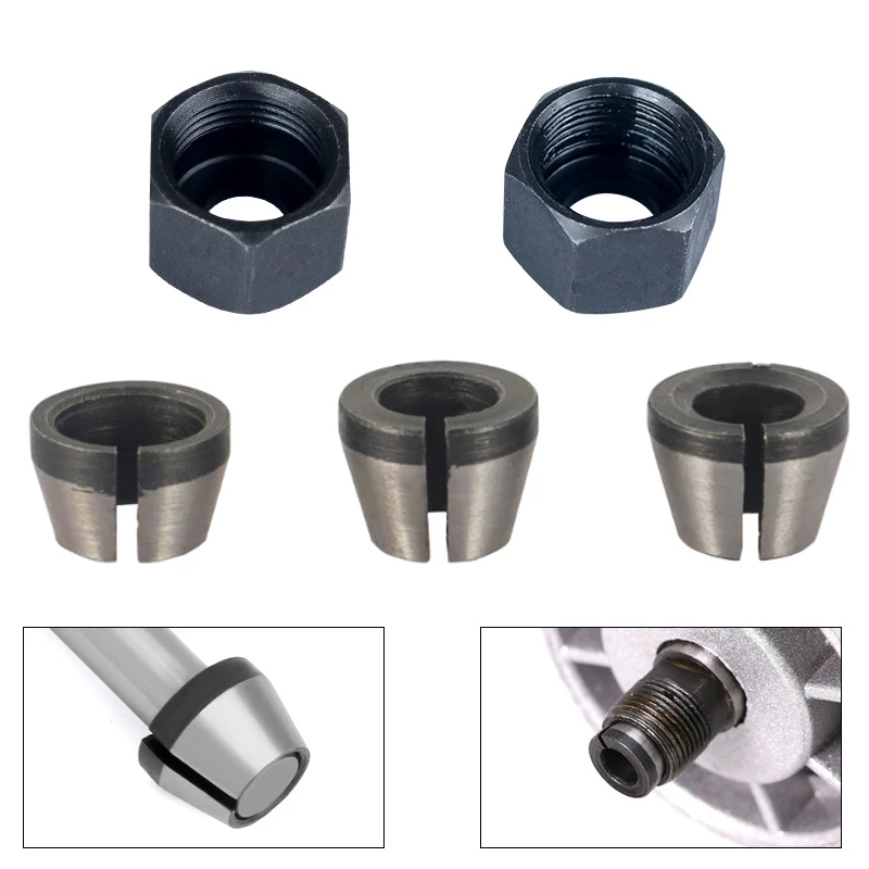 1/3/5Pcs 6mm 6,35mm 8mm Fräser Spannzange Adapter Trimmen Maschine Elektrische Grinder Chuck zubehör Power Werkzeug Teile – Detail 2