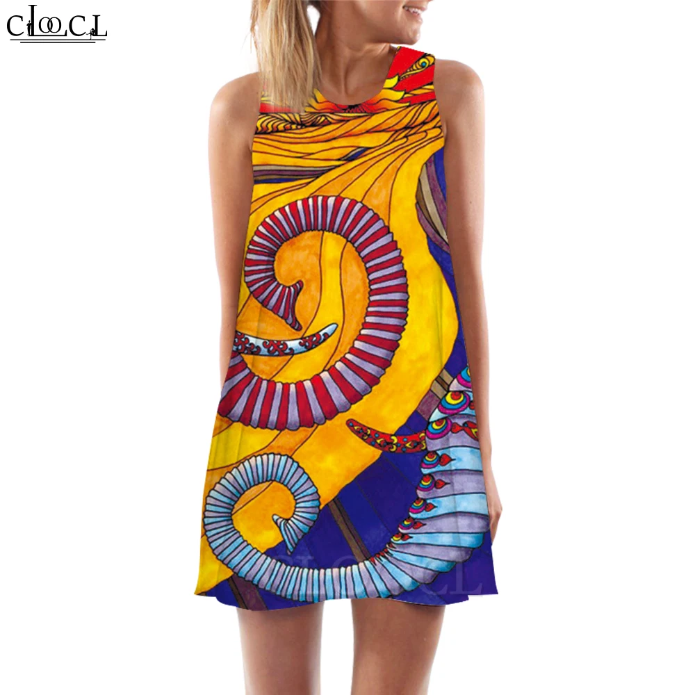 CLOOCL Hawaiian Fashion Women Beach Dress Rainforest Weed Pattern 3D Printed Loose Casual Tank Tops Dress Sexy Sleeveless Dress