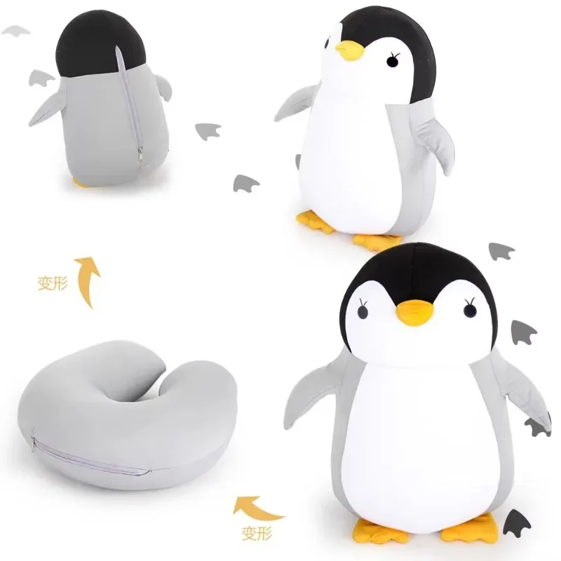 Travel Neck Pillow U-Shaped Plush Pillow Cute Zip Flip Penguin Deformable Neck Cushion Head Neck Chin Adult Kids Cute Toys Gifts