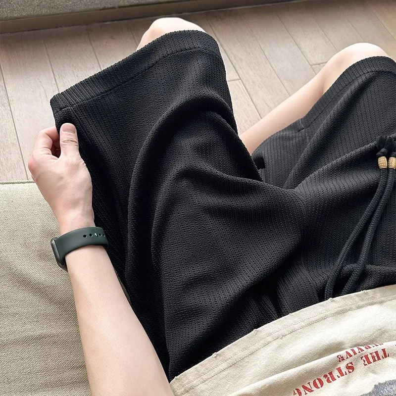 

Advanced Ice Silk Men's Shorts Summer Thin Loose Casual Sports Quick Dry American Five-Quarter Pants Breathable Elastic Waist