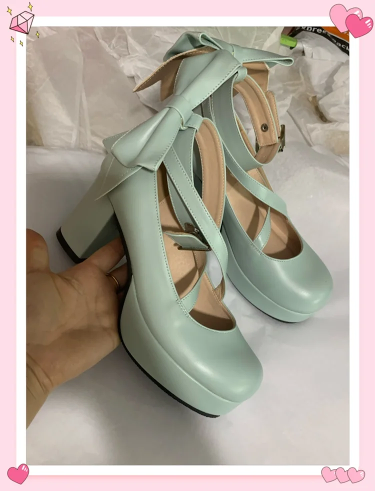 Japanese Round Toe Cute Bow Princess Cosplay Lolita Girls Women's Clothing Gift High Heels Shoes