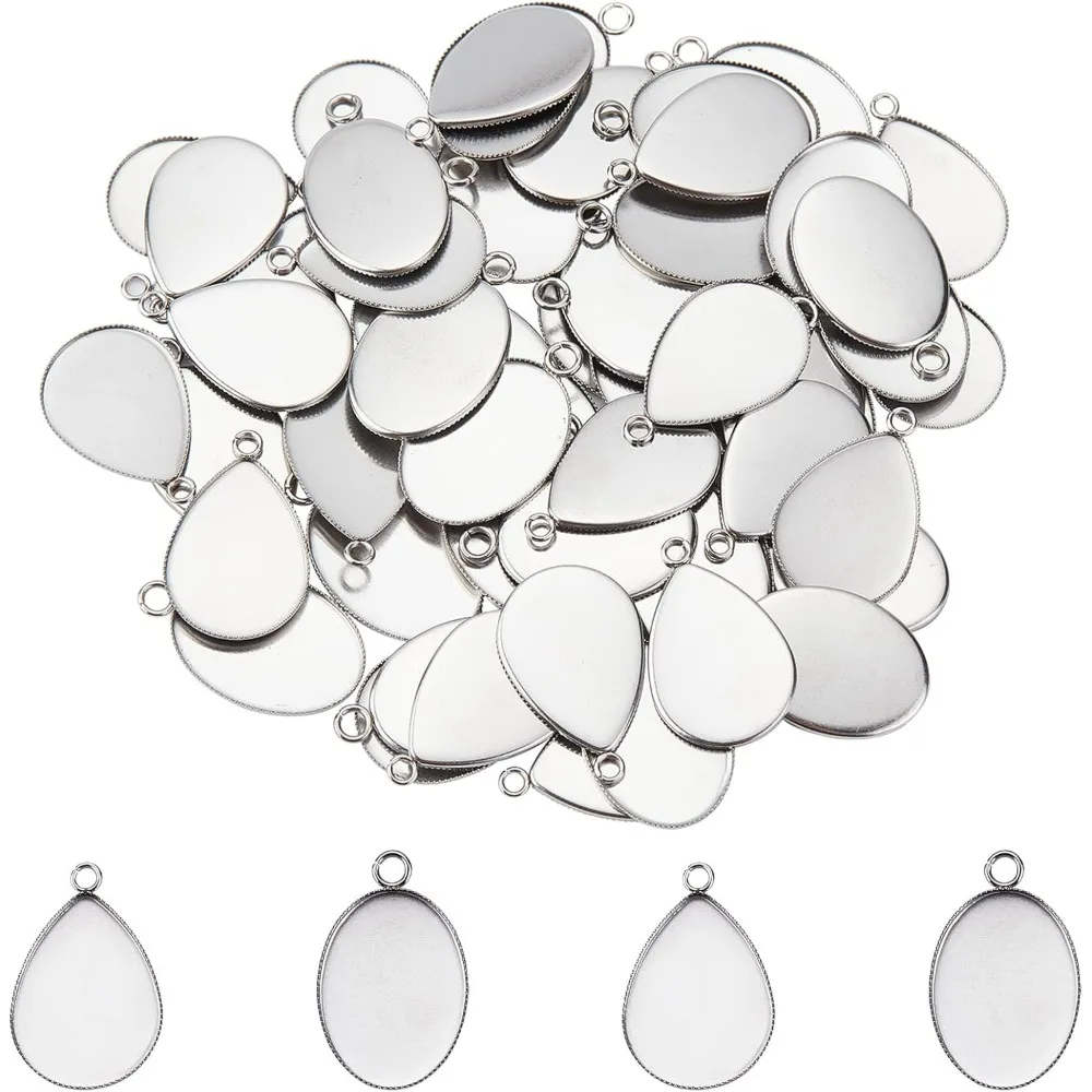 Pendant Trays Teardrop and Oval Shapes Blank Bezel Trays Base Pendant 304 Stainless Steel Pendant Cabochons Settings making kit