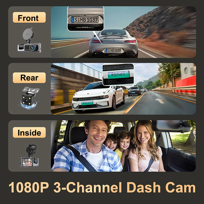 3 Channel Dash Cam for Cars 1080P Vehicle Recorder Car DVR WIFI Rear View Camera for Vehicle Black Box Car Assecories