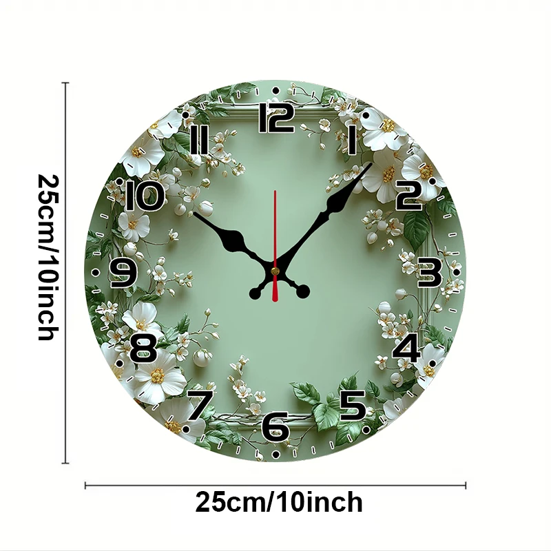 Romantic Green Wreath Wooden Round Silent Hanging Wall Clock,Suitable For Living Room, Office,Study Room,Bedroom,Home Decoration