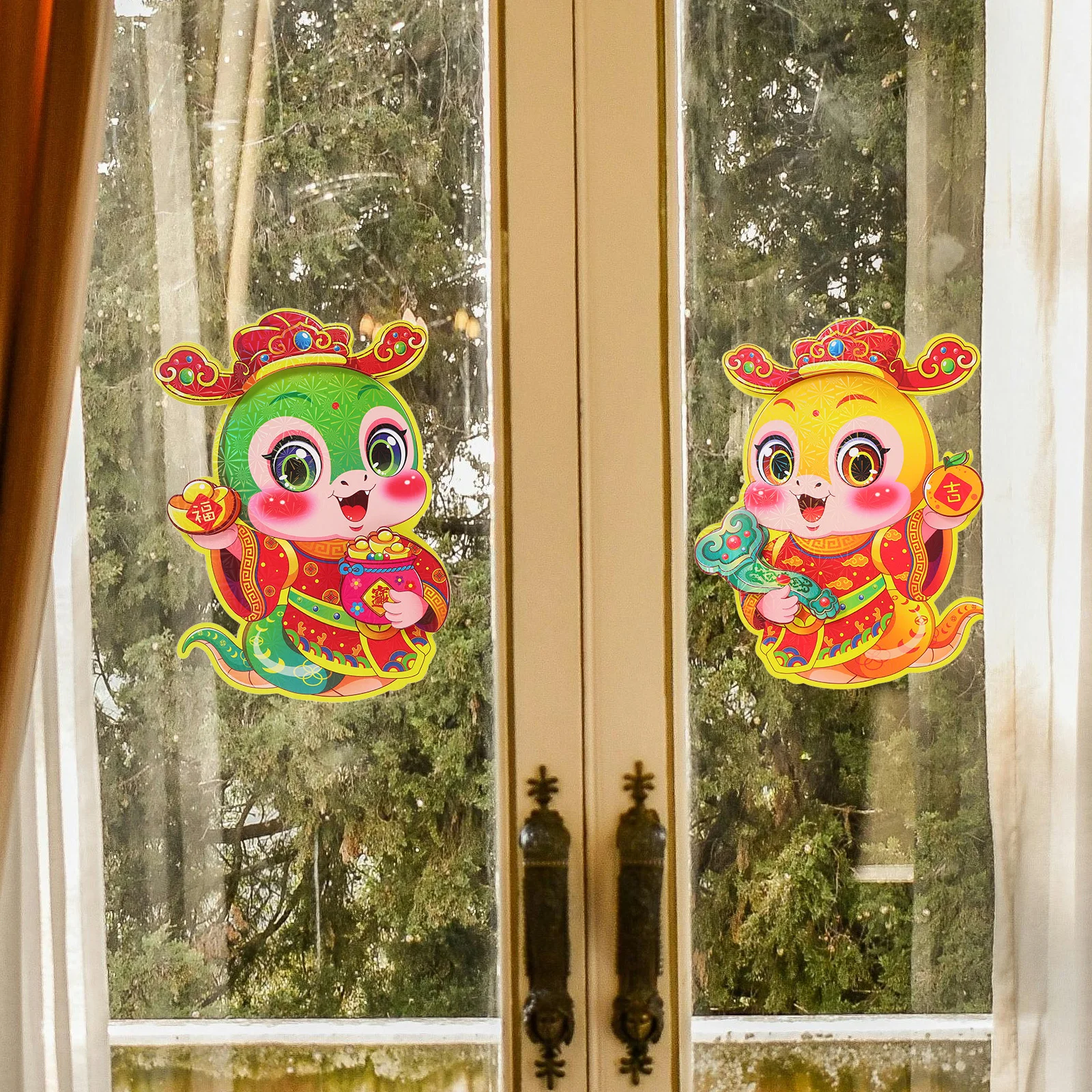 1 زوج السنة الصينية الجديدة ملصقات زجاجية مهرجان الربيع فو شخصية الباب يتمسك عطلة نافذة الشارات القمرية السنة الجديدة الزينة