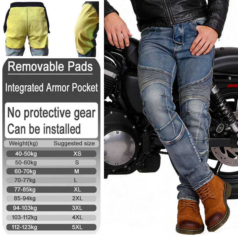 Men Kevlar Motorcycle jeans Windproof abrasion resistant off road riding four season with armor pockets armor not included 03