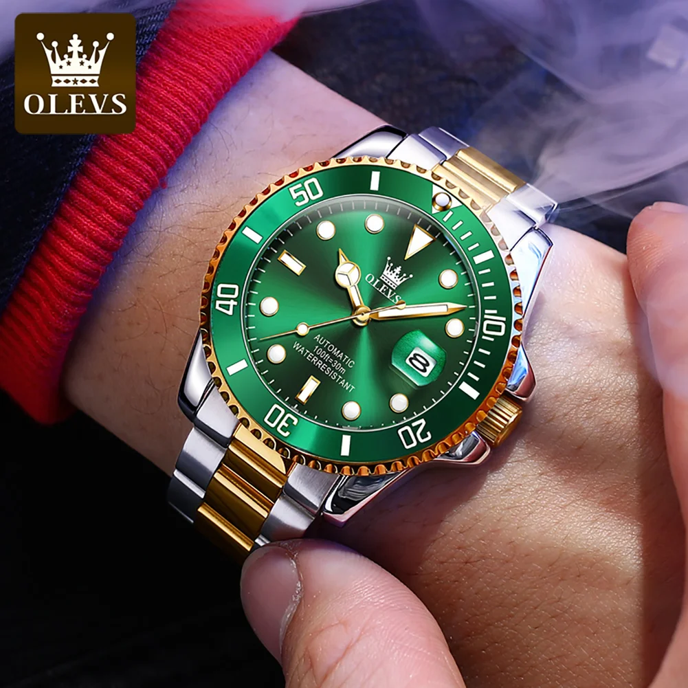 OLEVS 6650 reloj mecánico para hombre, marca superior de lujo, relojes automáticos originales para hombre, reloj de acero inoxidable resistente al agua con fecha para hombre