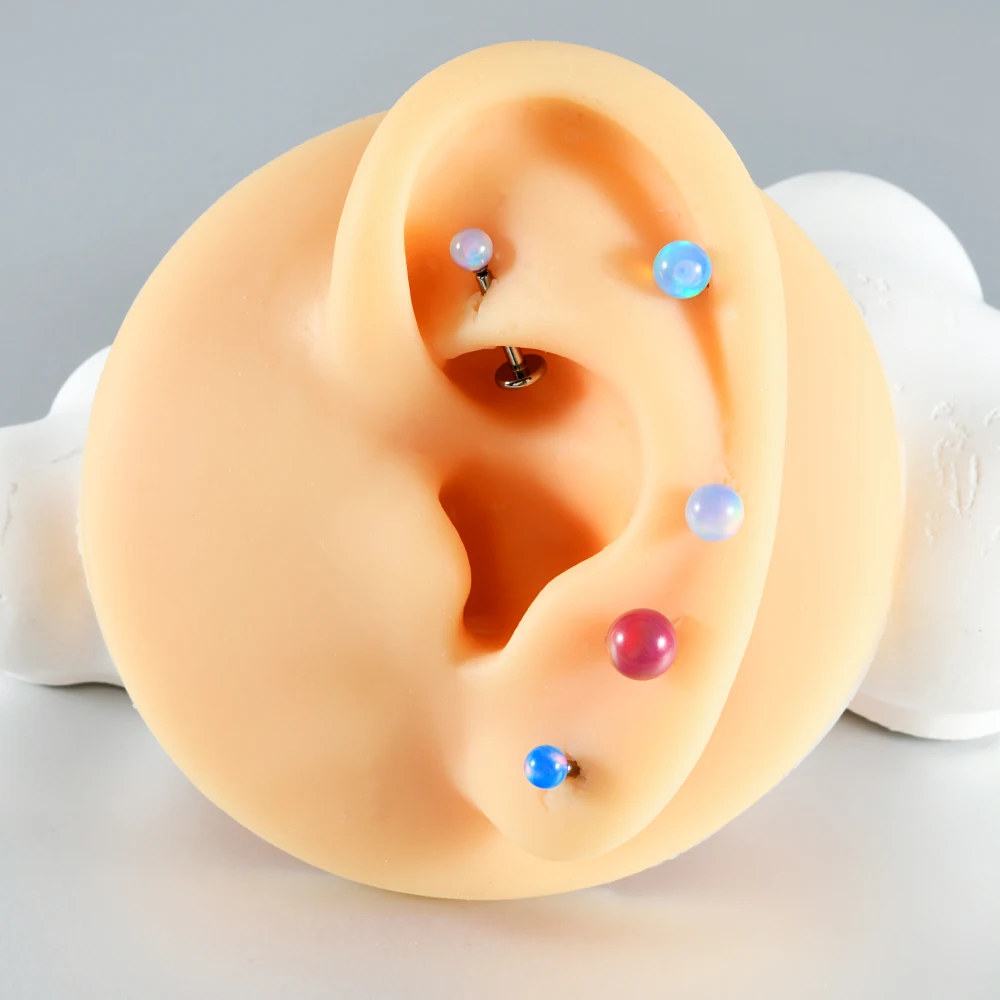 1PC G23 Titanium Threadless Labret Aurora Opal Beads Ear Tragus Cartilage Helix Flat Base Earrings push-in Piercing Jewelry
