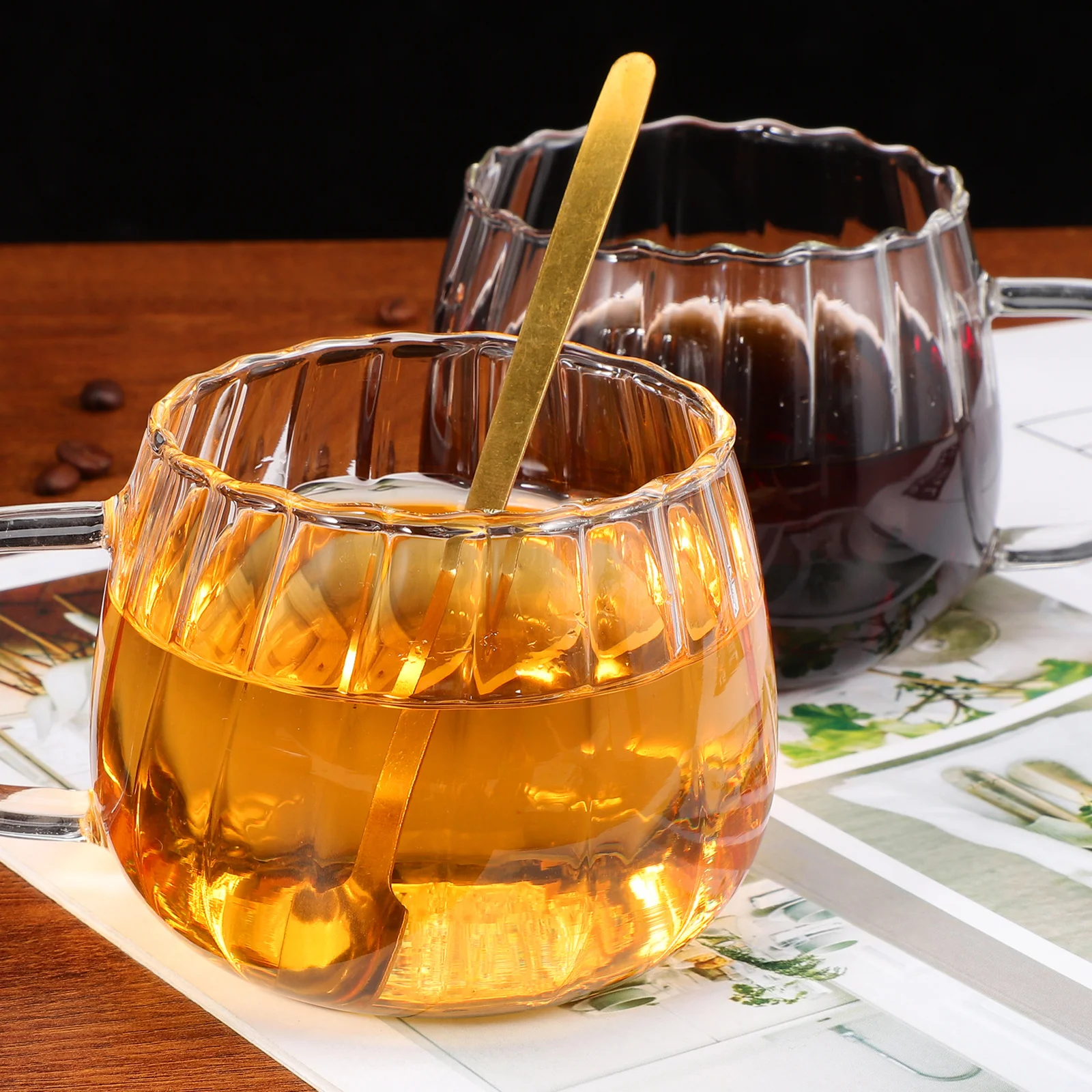 

2Pcs Transparent Glass Coffee Cups Smooth Edge Stylish Breakfast Tea Mugs Clear Drinking Cups Multi-Purpose Juice Water