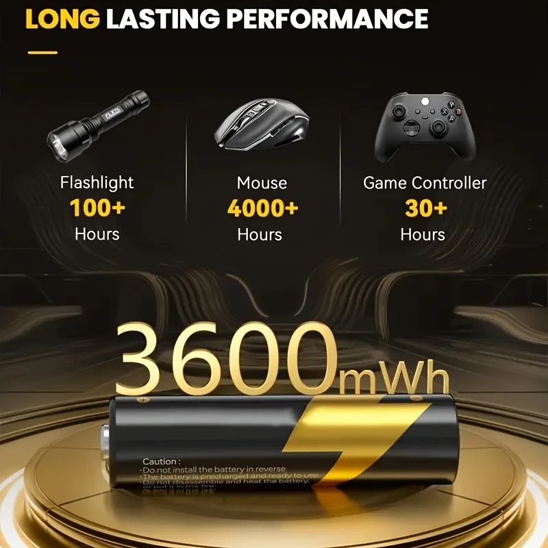 Bateria de lítio recarregável 1.5V 3600mWhAA 8 conjuntos, com caixa de carregamento rápido, bateria de lítio AA de alta capacidade saída constante iluminada