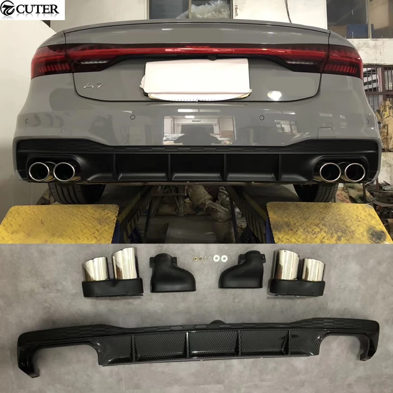 

A7 C8 Sline Change to S7 Style Диффузор заднего бампера Сплиттер с насадками выхлопных труб для Audi A7 C8 Автомобильный комплект кузова 19-25