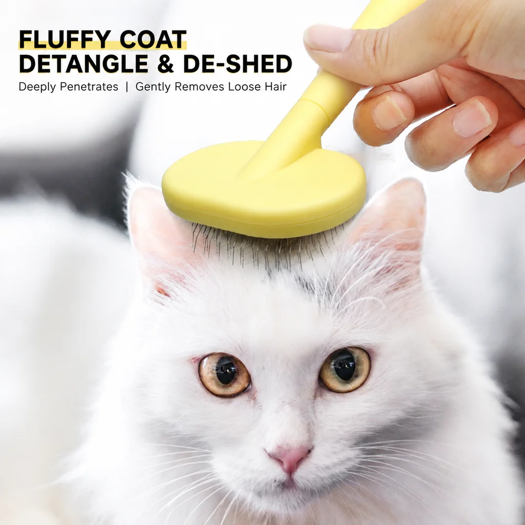 Pet Fluffing Slicker Brush For Teddy Bichon, Metal Pin Grooming Comb Dematting Deshedding Brush With Cleaning Comb & Handle