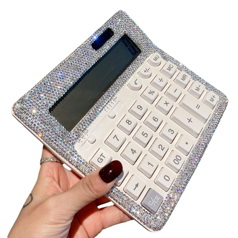 

A21I-Rhinestone Crystal Calculator, Standard Desk Calculator LCD Display, Battery And Solar Powered Shiny Calculator
