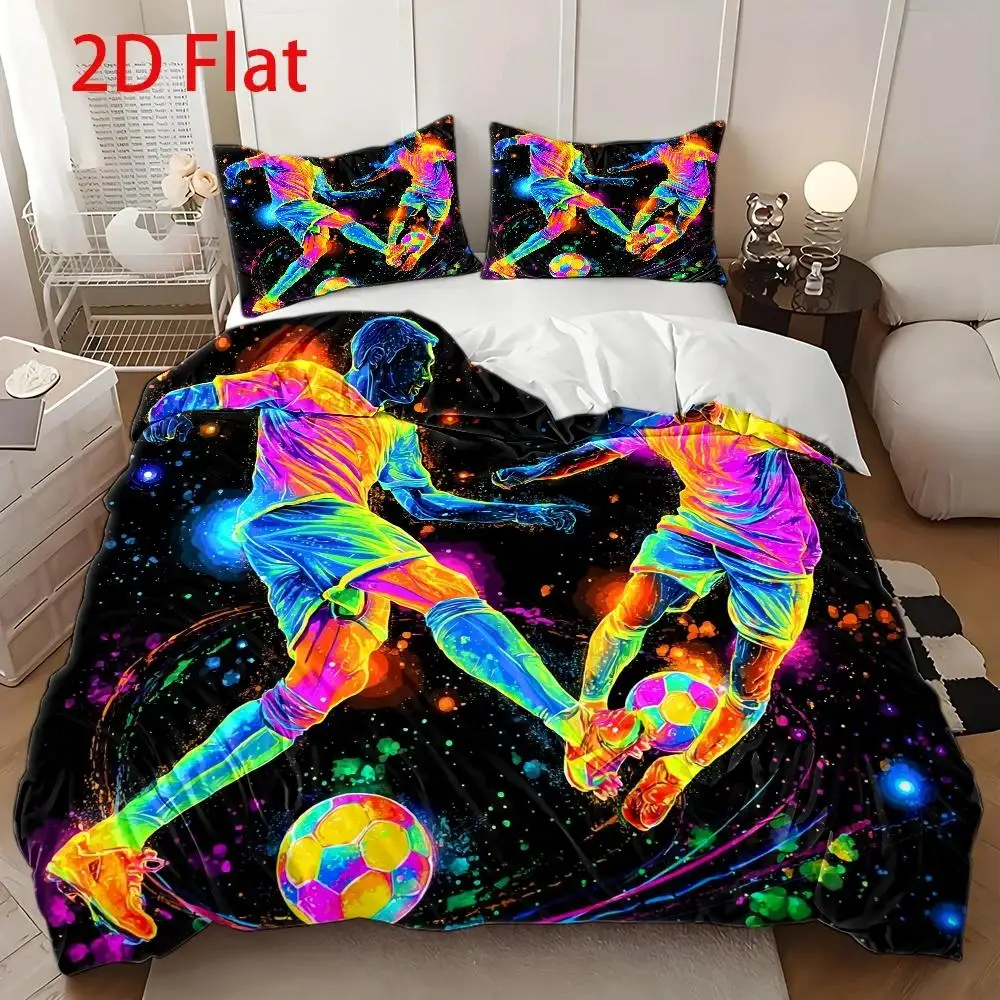 3Pcs Duvet Cover Set, 1 Duvet Cover + 2 Pillowcases, No Filler, 2D Flat Printing, Soccer Theme Pattern, Abstract Art Style, Sports