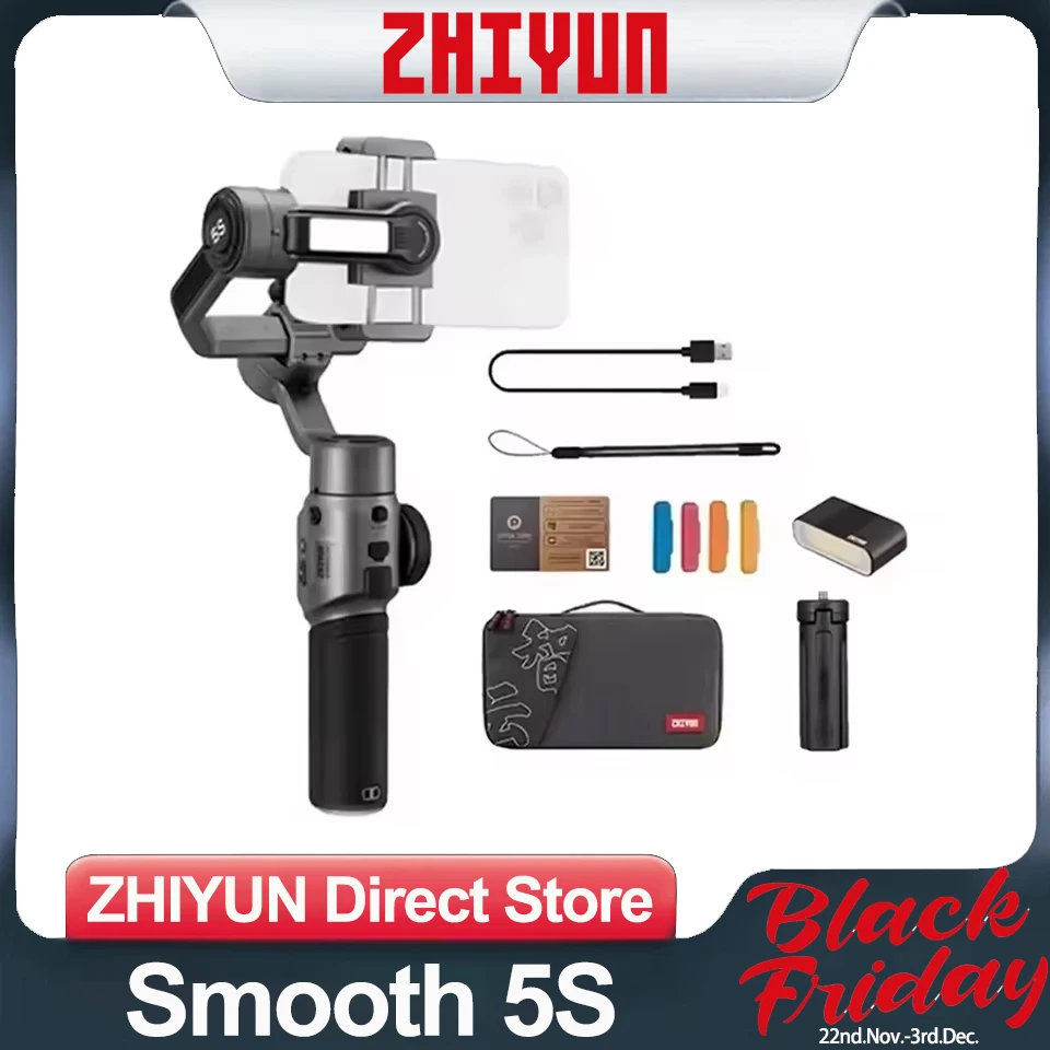 ZHIYUN Smooth 5S Handheld Stabilizer 3-Axis Smartphone Gimbals Selfie Stick for iPhone 14/13 Pro Max Samsung Huawei Xiaomi