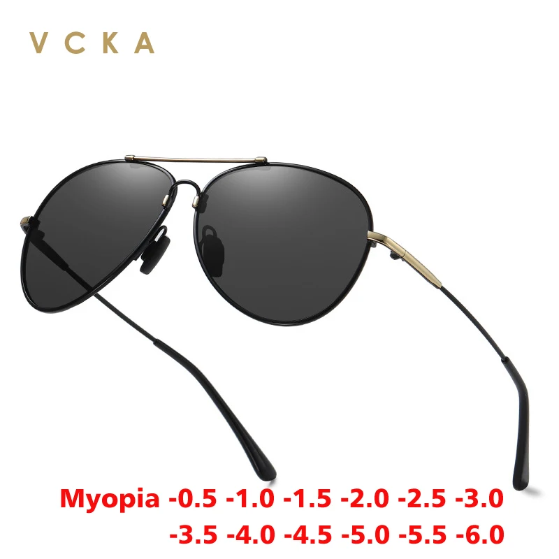 VCKA Pilot Myopia Sunglasses Men Women Polarized Classic Square Goggles Driving Custom Prescription Glasses -0.50 to -6.0