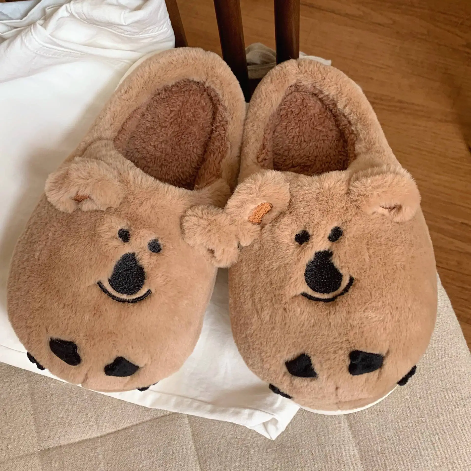 

2024 new Couple bedroom home warm cotton slippers women's winter soft cute bear bag head soft-soled cotton shoes