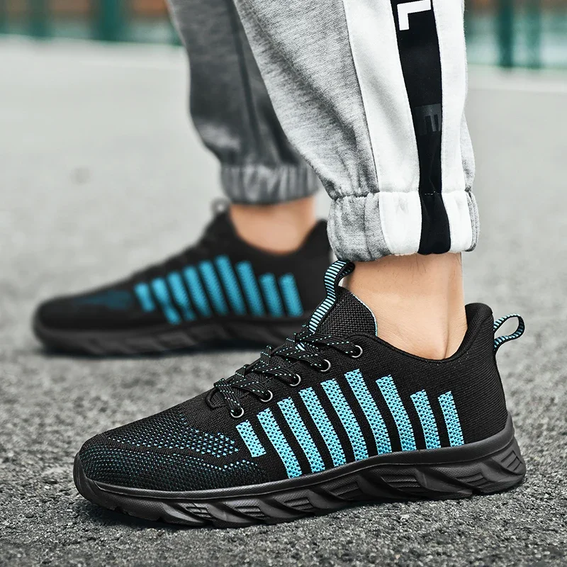 Men Sneakers Outdoor Breathable Men Running Shoes Stripe Fashion Lace Up Mesh Sneakers for Walking Jogging Plus Size 45-48
