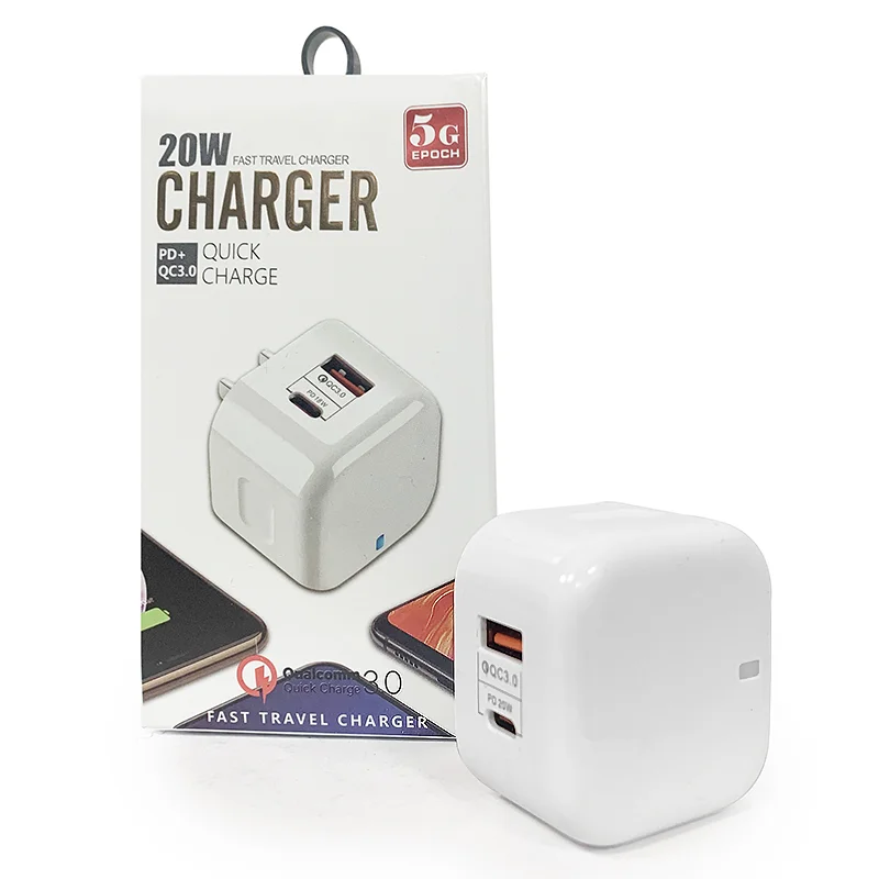 حار بيع المملكة المتحدة الولايات المتحدة الاتحاد الأوروبي PD شاحن عالمي 20 واط USB C الجدار محول المزدوج ميناء شاحن الهاتف المحمول نوع-C QC3.0 OTP حماية