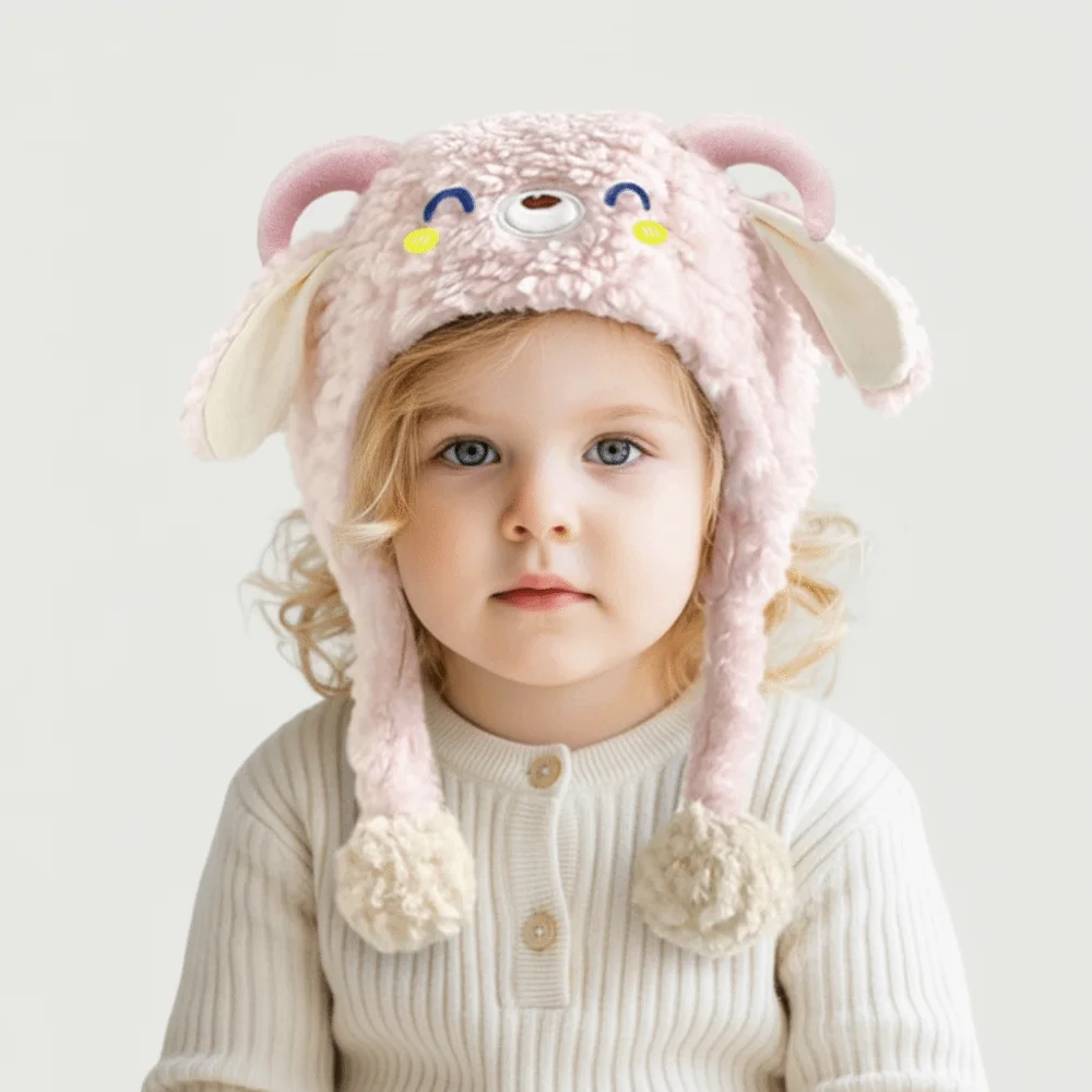 

Cartoon Lamb Beanie Caps Thickened Coldproof Children's Pullover Hats Comfortable Strap Design Winter Warm Hat