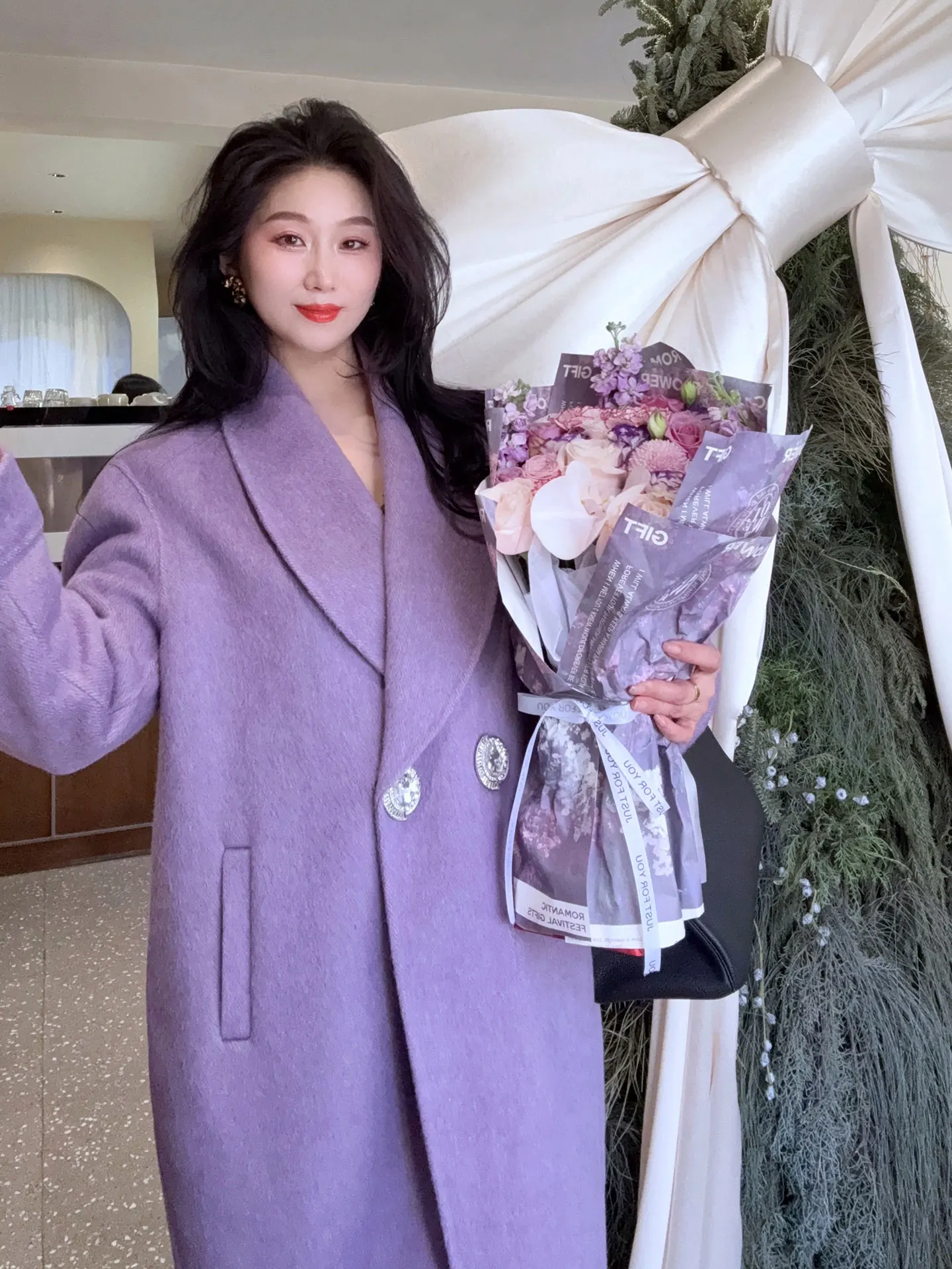 

Женское шерстяное пальто YANGXIAOJING свободного кроя, фиолетовое, с длинными рукавами, с воротником-хомутом, зимняя модная верхняя одежда