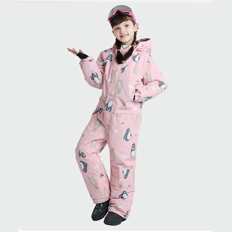 Children's ski suit One piece boys and girls' ski equipment Dinosaur cartoon cute cotton padded clothes waterproof warm winter