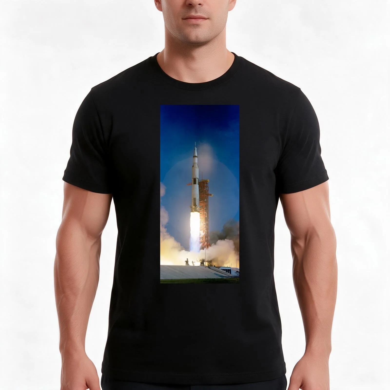Vintage Photograph of Saturn V T-Shirt, Summer Casual Cotton Tee, Oversized Streetwear Tops, Vintage Graphic Print, 100% Cotton