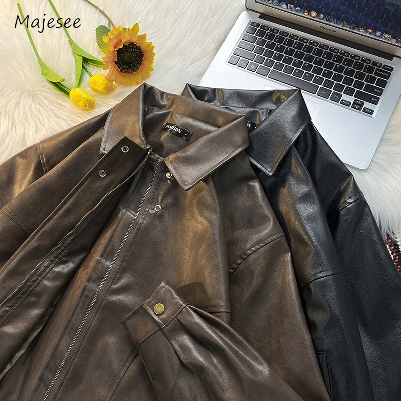 Retro Leather Jackets Men Simple Cool Moto Coats Handsome Korean Fashion Personality Streetwear All-match Basic Chaquetas Hombre