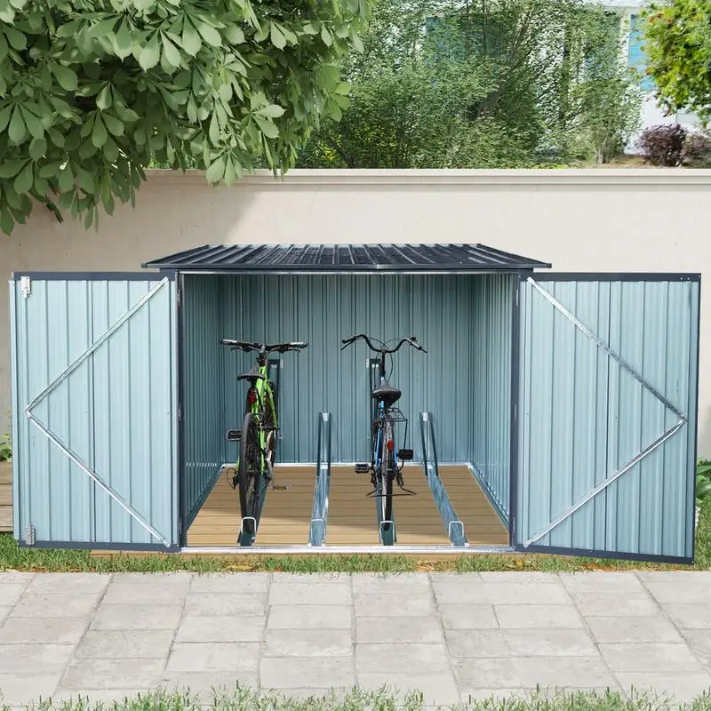 

Outdoor Steel Bike Storage Shed with Sloped Roof & 4 Tracks, Black