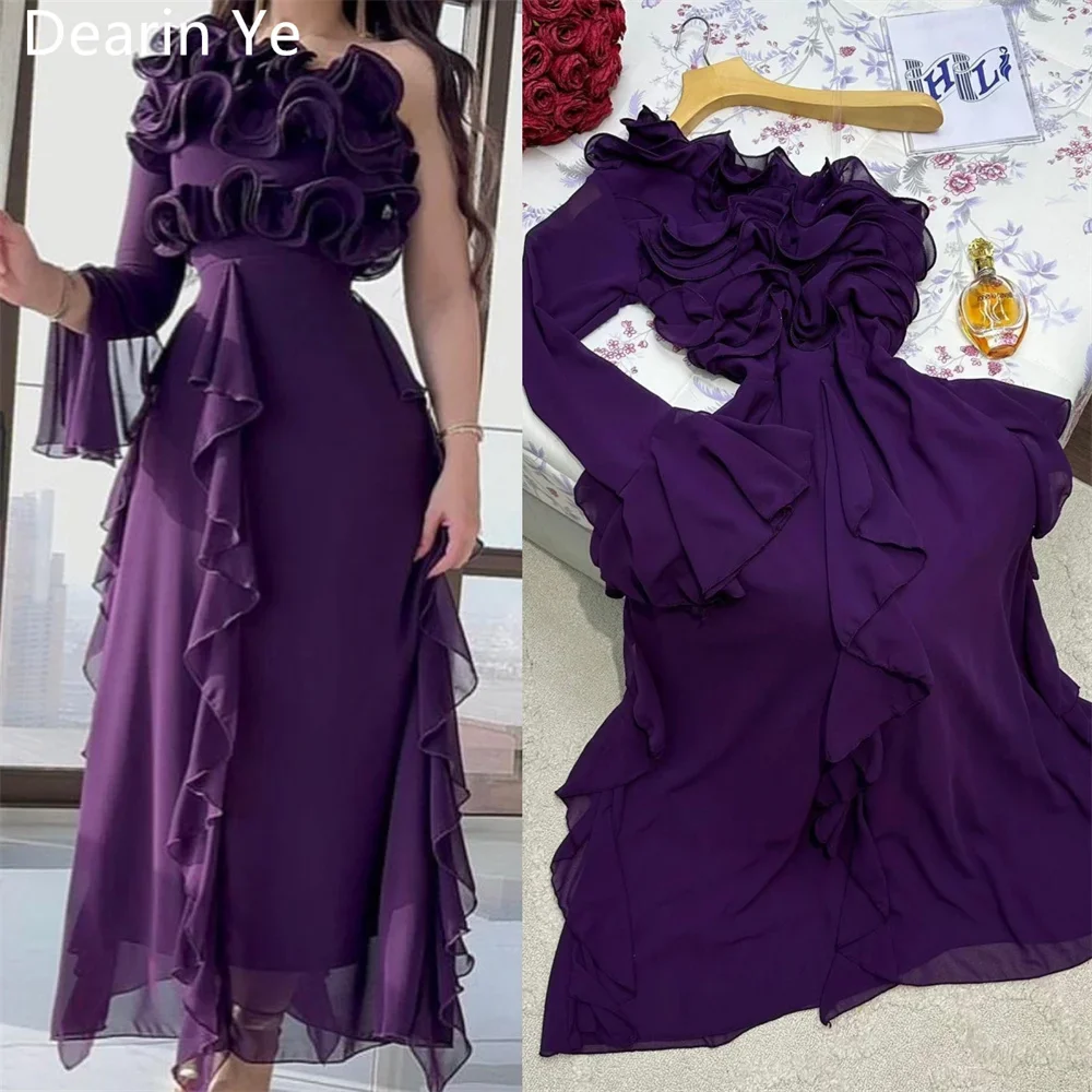 

Customized Prom Gown Saudi Arabia Dearin One-shoulder A-line Ankle Length Skirts Layered Draped Tulle Applique Bespoke Occasion