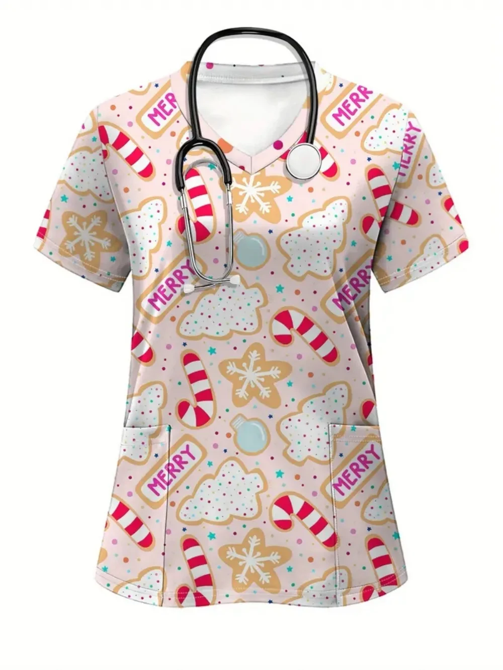 Uniforme de gommage pour femme, imprimé élémentaire de noël, gommage de soins de santé, mode avec poches, uniforme d'infirmière à manches courtes, hauts pour femmes, nouvelle collection