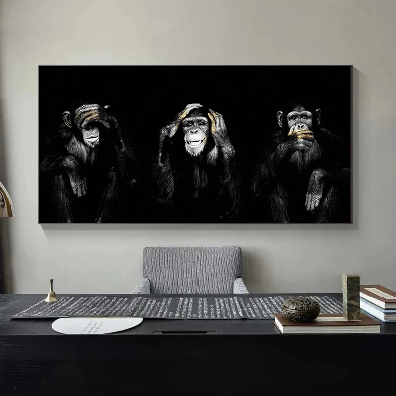 Funny Three Monkeys Canvas Painting Prints Animals No Listen No Speak No See Monkeys Living Room Animal Wall Art Home Decoration