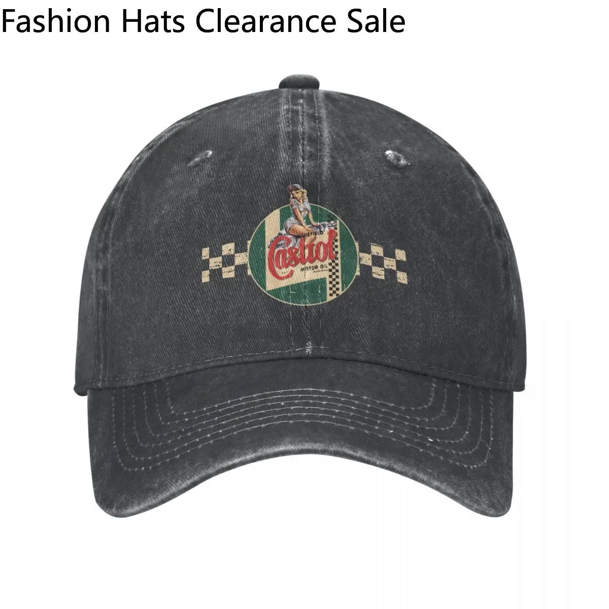 Castrol Vintage Racing Stripe Pin Up Girl Baseball Caps Fashion Distressed Cotton Motor Oil Sun Cap Men Women Travel Caps Hat