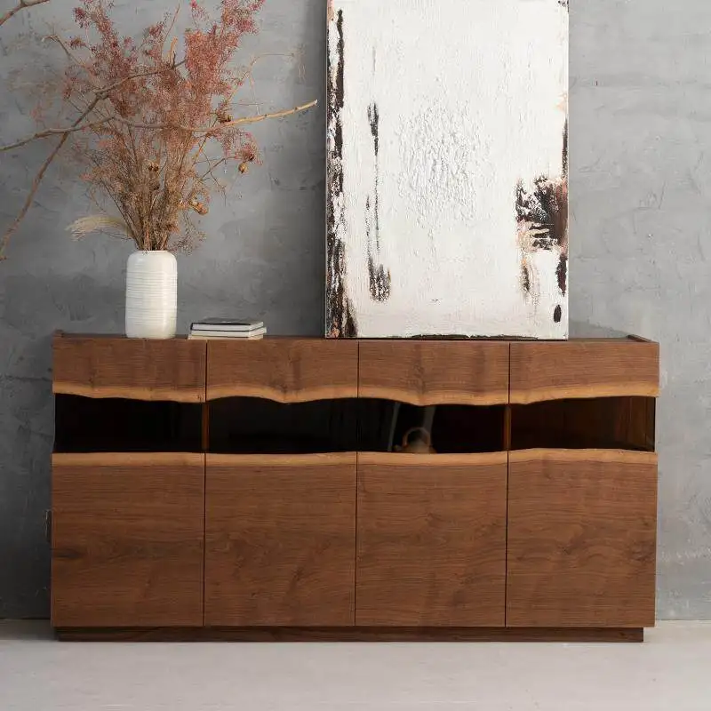 Nordic retro furniture, river side cabinet, solid wood porch cabinet, black walnut storage, locker