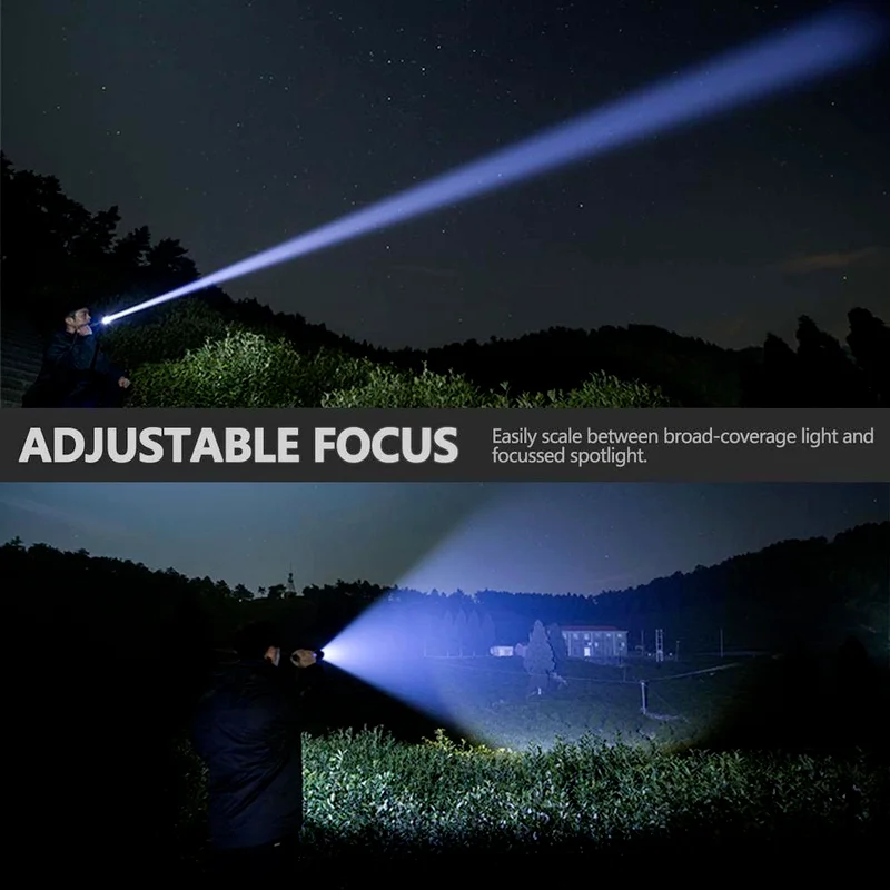 مصباح يدوي LED فائق السطوع USB قابل لإعادة الشحن مع شعلة بطارية قابلة للتكبير مناسبة للتخييم في الهواء الطلق وصيد الأسماك والمشي