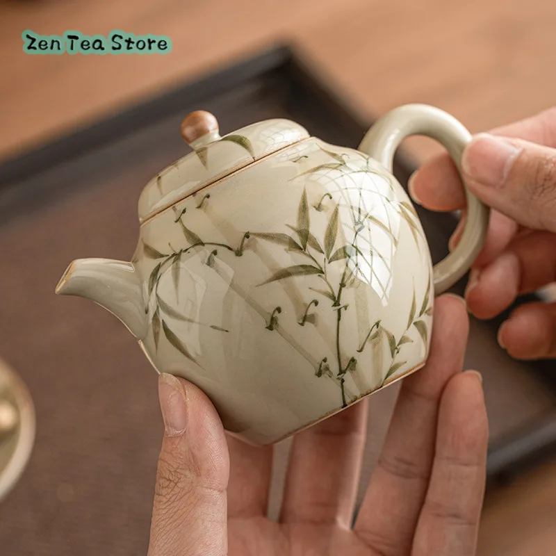 Green Bamboo Teapot Tea Ceramic Kung Fu Tea Set With Filter Single Pot High-grade Personal Special Tea Infuser