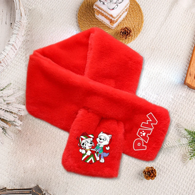 لطيف باو باترول الأحمر أفخم وشاح عيد الميلاد الاصطناعي الأرنب الفراء الدافئة في الهواء الطلق يندبروف الخمار لطيف مطبوعة الاطفال عيد الميلاد حزب هدية #3