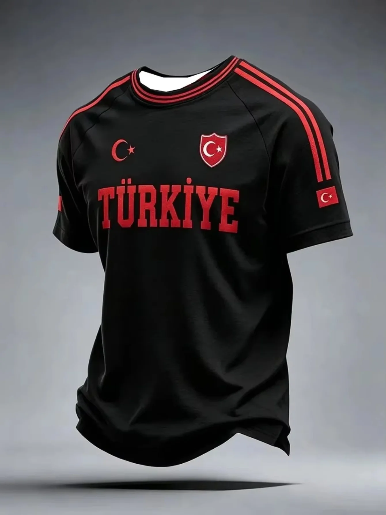 Türkiye Vintage Concept Soccer Jersey Fans Commemorative Casual T-shirt 3D Printing Quick Drying Men's Sports Training Top