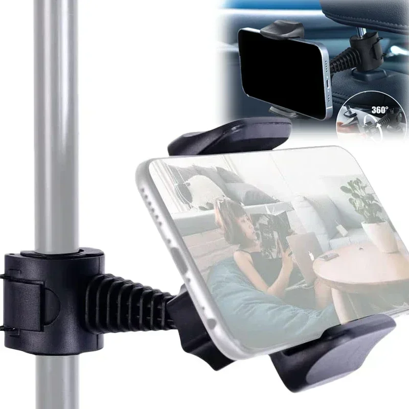 Cell Phone Holder for Microphone Stand 360° Swivel Adjustable Smartphone Clamp Mount in Car Back Seat Headrest Support Bracket - view 4