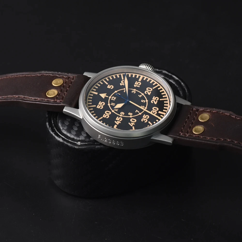 Hruodland 42mm Pilot Men\'s Automatic Mechanical Watch Sapphire Glass Stainless Steel Leather Waterproof 10Bar Retro Watch reloj
