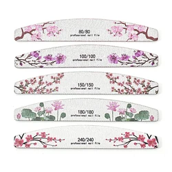 5pcs Half Moon Nail Files National Style Series Professional Nail Polisher Reusable Double Sided Emery Board 80/100/180/180/240