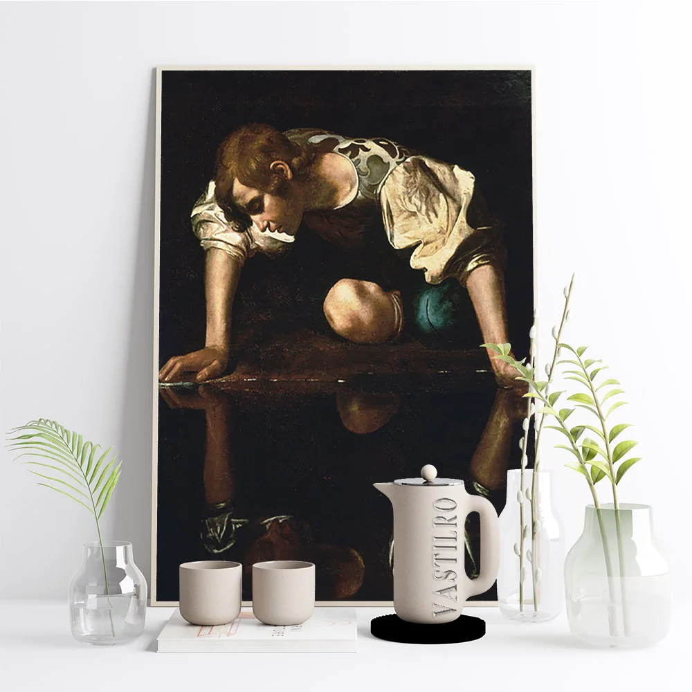 Caravaggio Antique Art Print Poster Narcissus Vintage Canvas Painting Living Room Wall Picture Home Decor