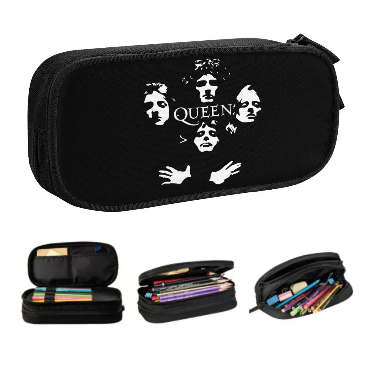 Customized Freddie Mercury Queen Band Pencil Case for Boy Girl Large Capacity Pen Box Bag School Accessories